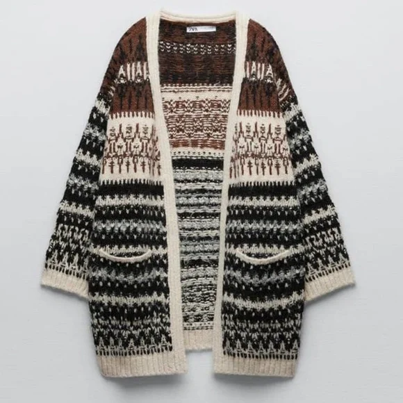 ZARA Jacquard knit oversized open front Size S